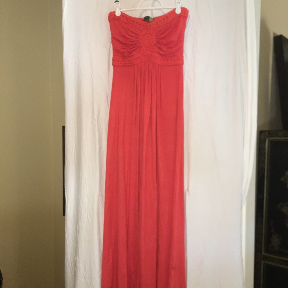SKY Brand Crochet Detail Strapless Maxi Dress